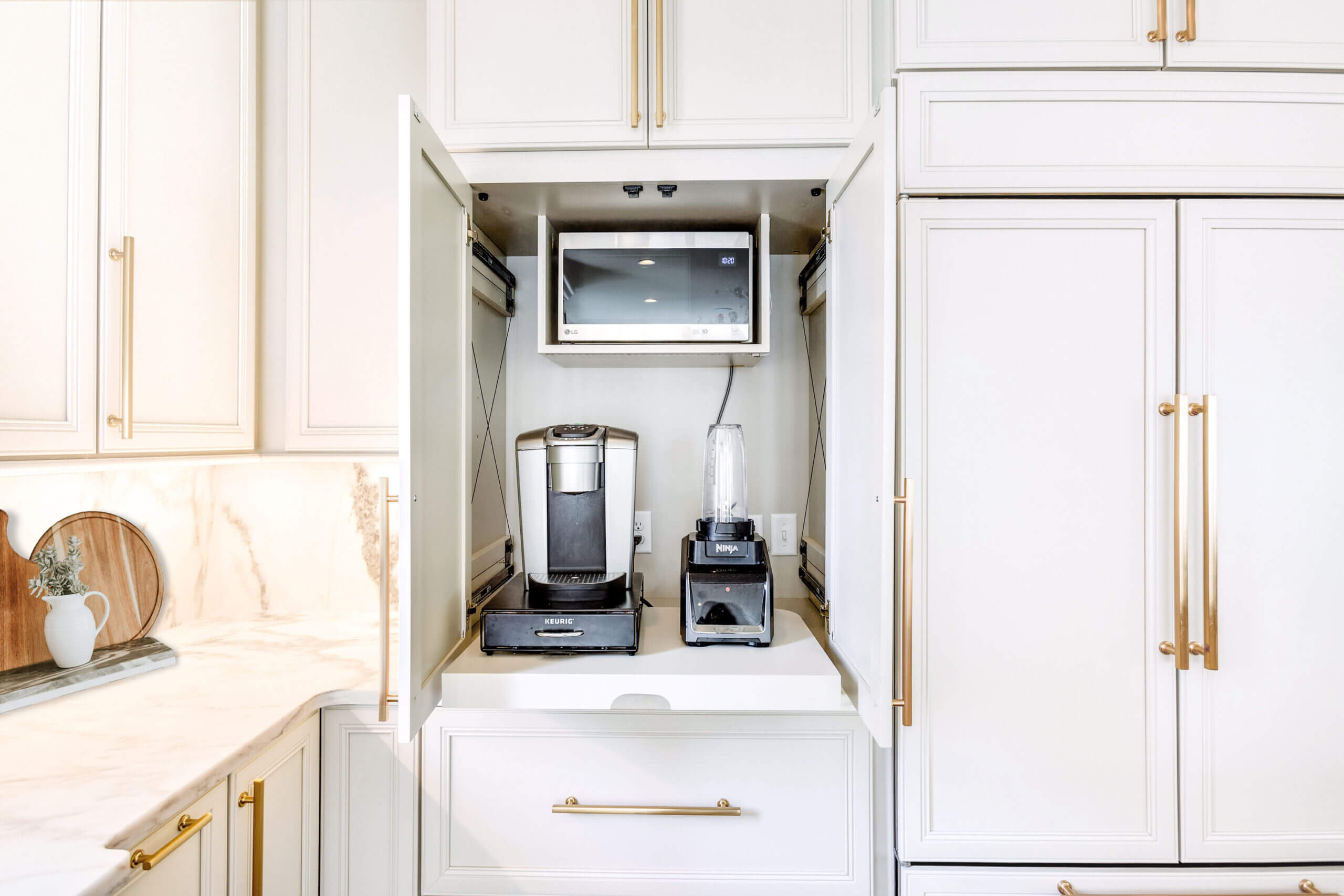 white kitchen cabinet alternative use as a coffee center